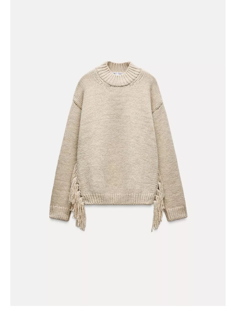 Zara Chunky Fringe-Trim Crewneck Sweater - Cream sz small NWOT